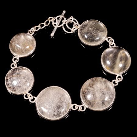 Golden Rutile stone bracelet for women, Brass silver plated bracelet for women
